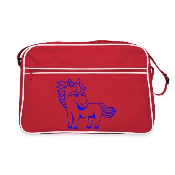 Pferd Süß Pony Fohlen Pferdemädchen Niedlich Comic - Retro Tasche - Rot/Weiß - Vorne