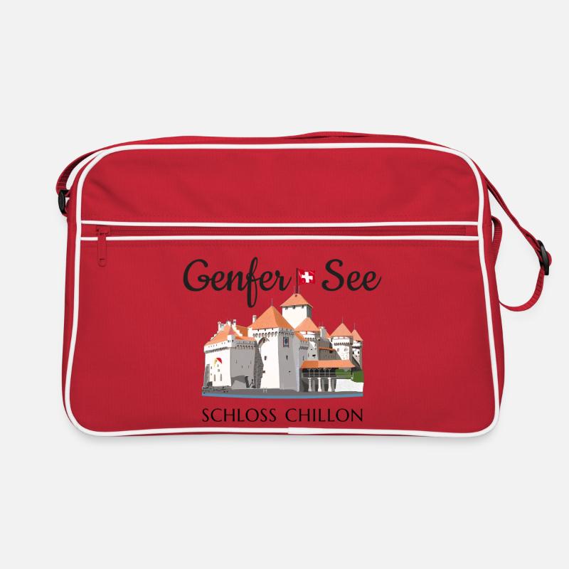 Lac Léman Château de Chillon, Suisse Dessin à la main Sac Retro
