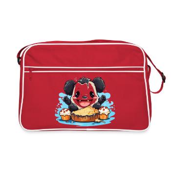 Panda de Kawaii avec festin de gâteau - Sac Retro - rouge/blanc - Devant
