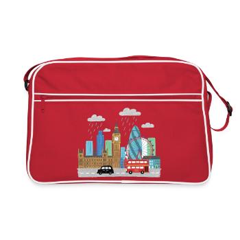 London City Skyline Big Ben Cartoon-Kunst - Retro Tasche - Rot/Weiß - Vorne