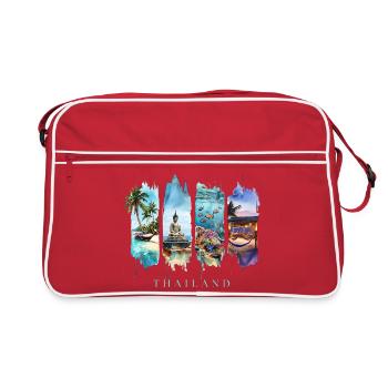 Thailand Vacation Travel – Longtail Boat & Buddha - Retro Bag - red/white - Front