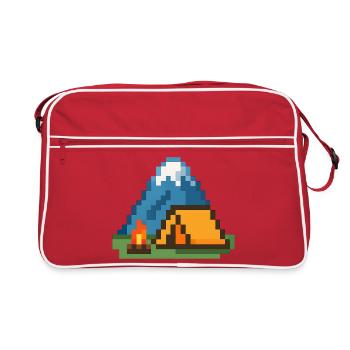 Pixel Lagerfeuer am Bergzelt - Retro Tasche - Rot/Weiß - Vorne