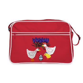 Poulets de Pâques avec des poussins de poulet aux œufs de Pâques - Sac Retro - rouge/blanc - Devant