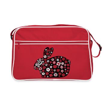 Black rabbit floral pattern - Retro Bag - red/white - Front