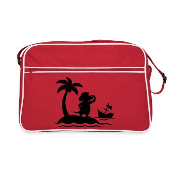 Dackel auf einsamer Insel – Lustiger Castaway Hund - Retro Tasche - Rot/Weiß - Vorne