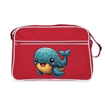 Kuscheliger Wal mit gelbem Bauch - Retro Tasche - Rot/Weiß - Vorne