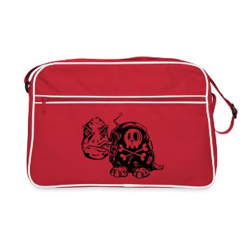 Skull Schildkröte - Raucher - Zigarette -Totenkopf - Retro Tasche - Rot/Weiß - Vorne