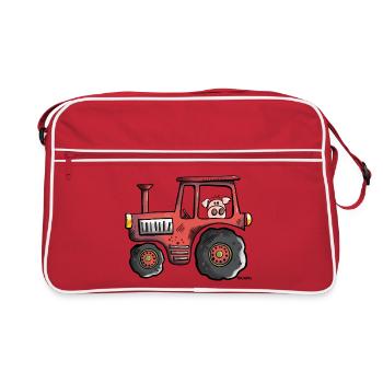 Pig driving a tractor - Retro Bag - red/white - Front