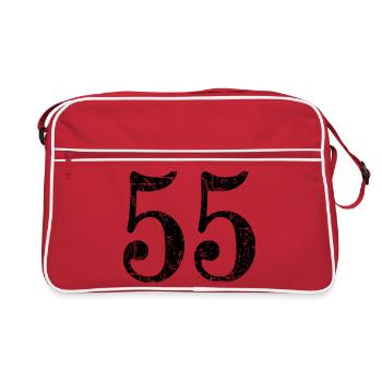 Nummer 55 (Vintage Schwarz) 55. Geburtstag - Retro Tasche - Rot/Weiß - Vorne