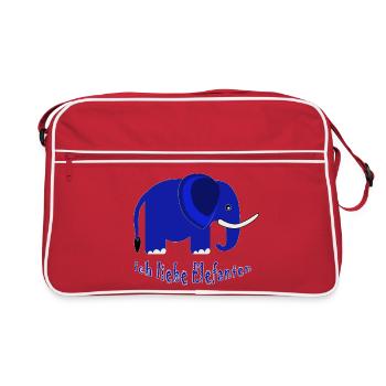Blauer Elefant Ich liebe Elefanten - Retro Tasche - Rot/Weiß - Vorne
