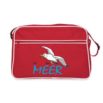 Möwe, Ich liebe das Meer - Retro Tasche - Rot/Weiß - Vorne