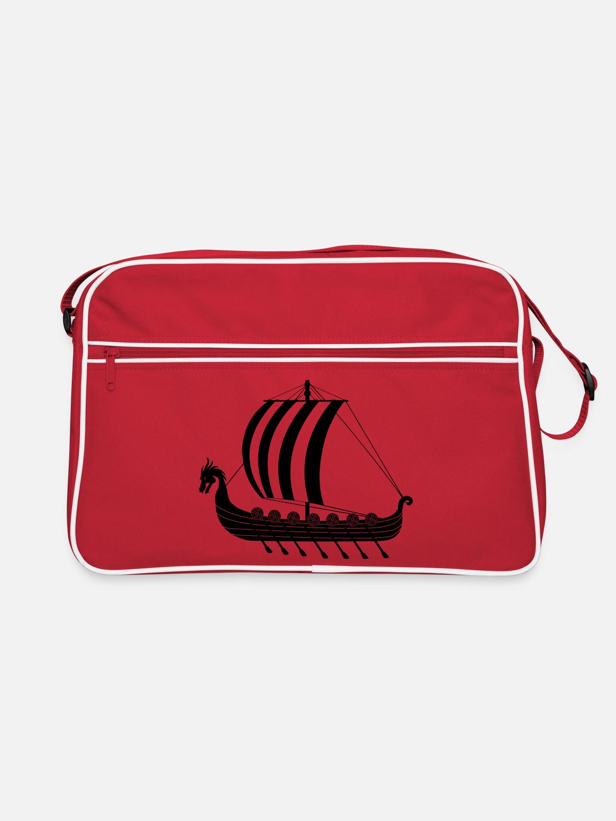 Wikinger-Drachenschiff dragar - Retro Tasche - Rot/Weiß - Vorne