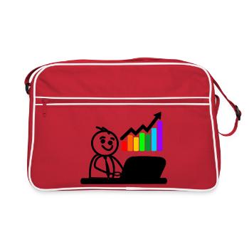 Jeune homme heureux sur le tableau coloré de l’ordinateur portable - Sac Retro - rouge/blanc - Devant