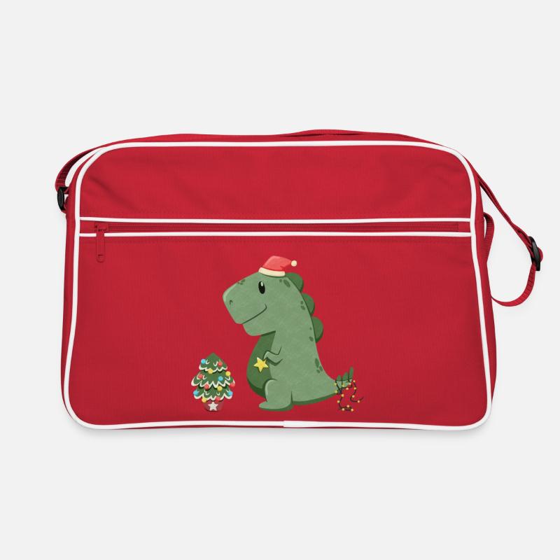 Cute dinosaur decorating his Christmas tree - Retro Bag - red/white