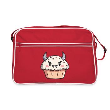Niedliche Monster Cupcake Illustration - Retro Tasche - Rot/Weiß - Vorne