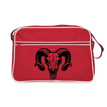 Ram's Head Skull with Horns - Battering Ram - Retro Bag - red/white - Front