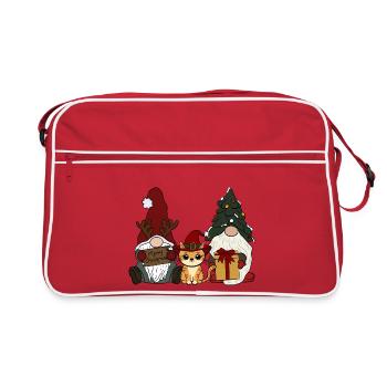 Katze mit Wichtel  - Retro Tasche - Rot/Weiß - Vorne