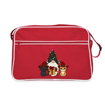 Cat with gnome - Retro Bag - red/white - Front