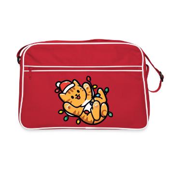 Kawaii Katze Lichterkette Weihnachten - Retro Tasche - Rot/Weiß - Vorne