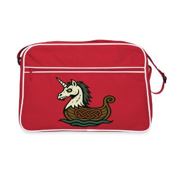 Undead Viking Unicorn in Nordic Longship - Retro Bag - red/white - Front