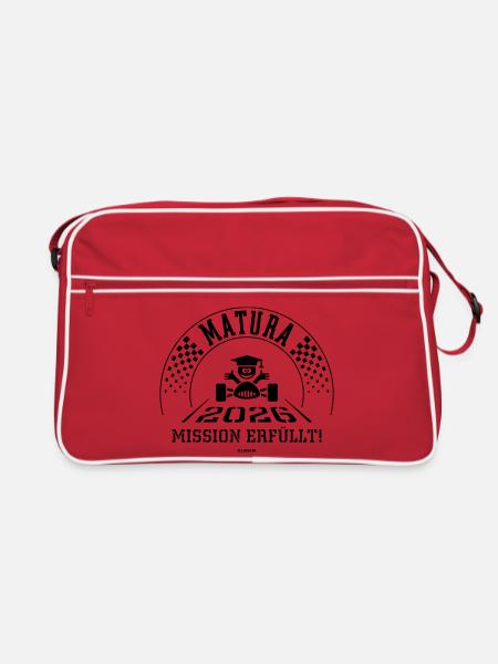 Matura 2026 – Mission Erfüllt (Zieleinfahrt / B) - Retro Tasche - Rot/Weiß - Vorne