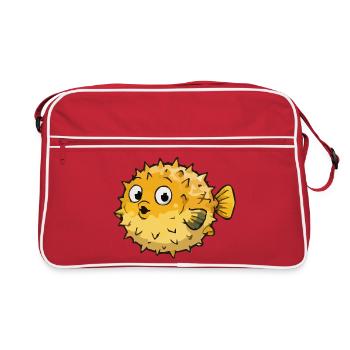 Kugeliger Pufferfisch Cartoon - Retro Tasche - Rot/Weiß - Vorne