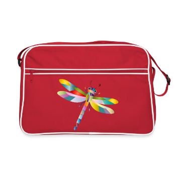 Bunte Libelle Regenbogen Stil  - Retro Tasche - Rot/Weiß - Vorne