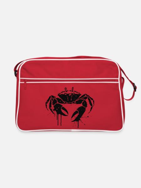 Schwarze Krabbe tropft Tinte - Retro Tasche - Rot/Weiß - Vorne