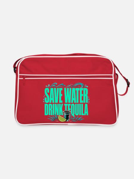 Spare Wasser, trink Tequila - Lustiges Shirt - Retro Tasche - Rot/Weiß - Vorne