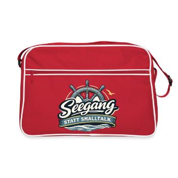 Seegang statt Smalltalk – Maritimer Segler Spruch - Retro Tasche - Rot/Weiß - Vorne