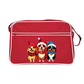 Hunde Weihnachten - Retro Tasche - Rot/Weiß - Vorne