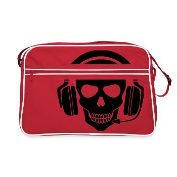 Gamer Skull with Headset (Black) - Retro Bag - red/white - Front