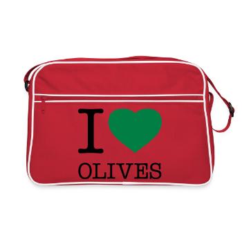 I LOVE OLIVES Oliven - Retro Tasche - Rot/Weiß - Vorne
