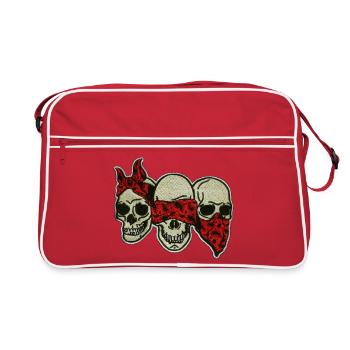 Drei Schädel mit roter Augenmaske / Three Skulls - Retro Tasche - Rot/Weiß - Vorne