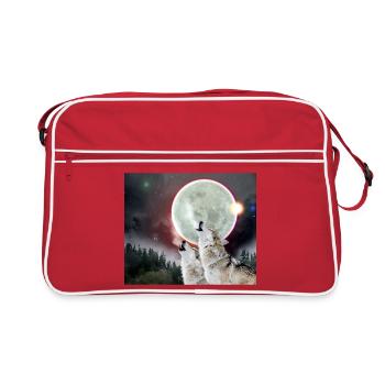 Loups hurlant lune éclipse loup Art - Sac Retro - rouge/blanc - Devant
