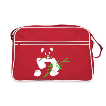 Panda with bamboo - Retro Bag - red/white - Front