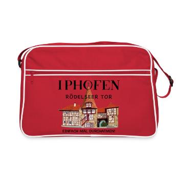 Iphofen Kitzingen, Bavière Dessin de la vieille porte de la ville - Sac Retro - rouge/blanc - Devant