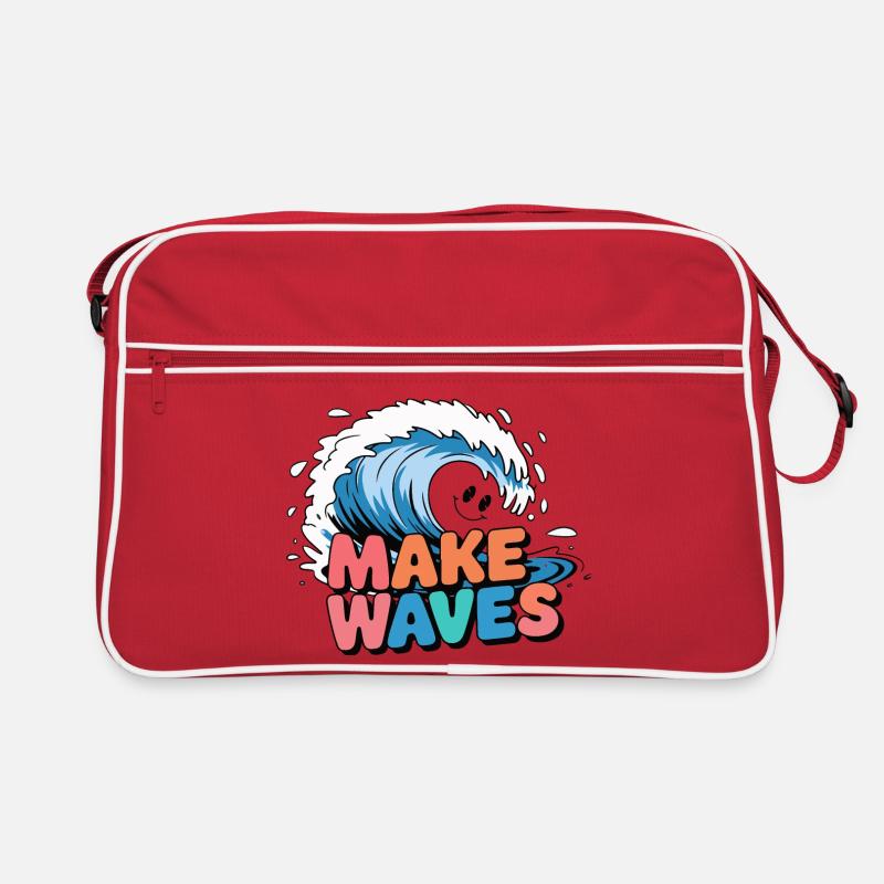 Vague de surf vibrante avec texte Make Waves Sac Retro
