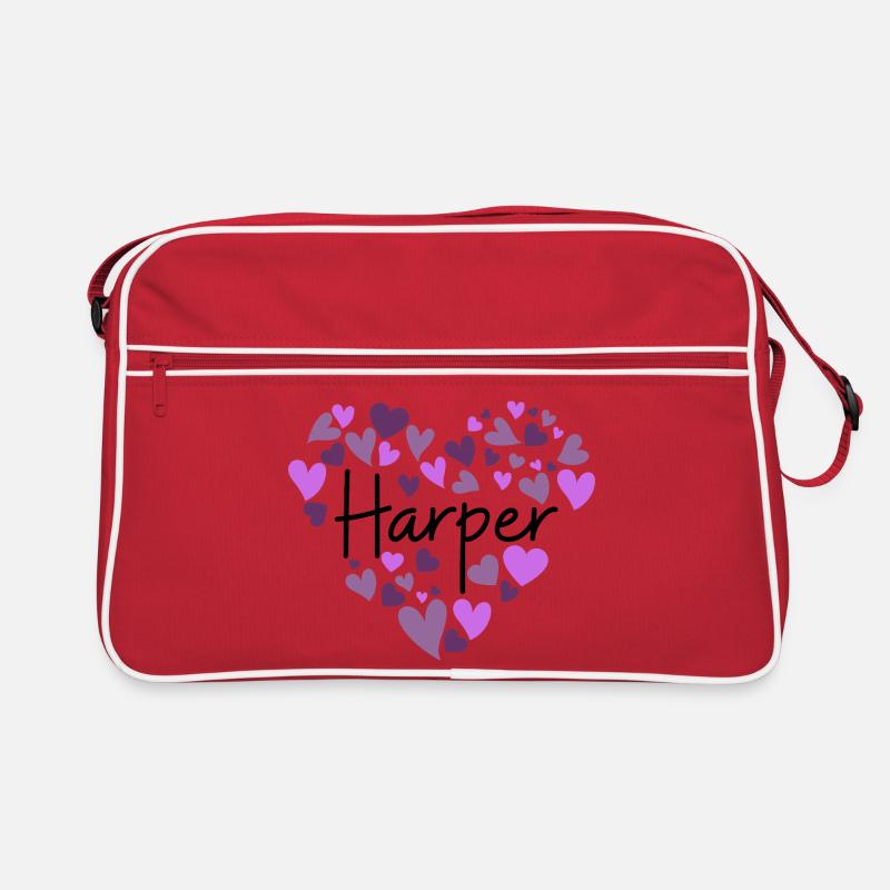 Conception du nom Harper avec des cœurs violets en forme de cœur Sac Retro
