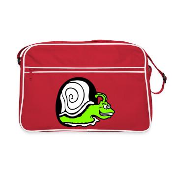 Schnecke guckt Loch Wand Mauseloch lustig albern - Retro Tasche - Rot/Weiß - Vorne