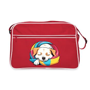 Slumbering Puppy Rainbow Scarf - Retro Bag - red/white - Front