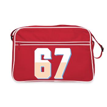 6 7 – Trendy minimalist text design, - Retro Bag - red/white - Front