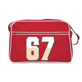 6 7 – Trendy minimalist text design, - Retro Bag - red/white - Front