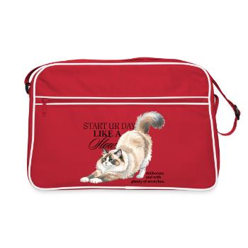 Cream Cat Stretch Illustration - Retro Bag - red/white - Front