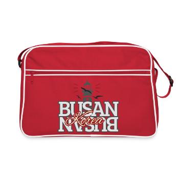 Busan Korea Lighthouse Typography Design - Retro Bag - red/white - Front