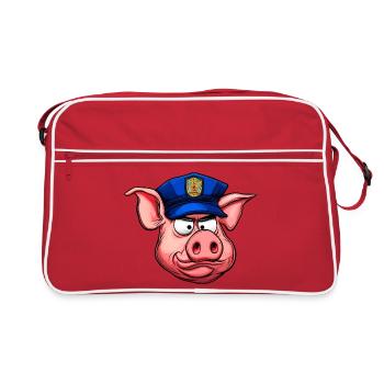 Polizist Schwein - Retro Tasche - Rot/Weiß - Vorne