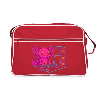 Axolotl Gamer Neon Style Gaming PC Design - Retro Tasche - Rot/Weiß - Vorne