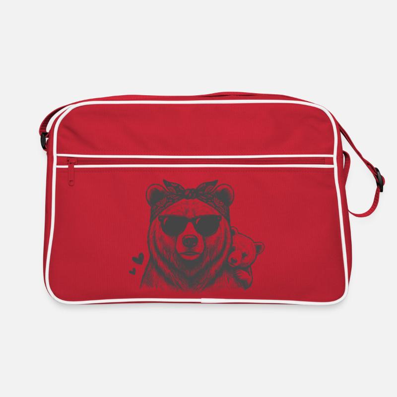 Maman Ours avec le bébé - Sac Retro - rouge/blanc