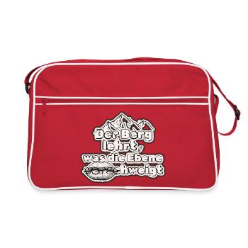 Tiefgründig Spruch: Der Berg lehrt, Ebene schweigt - Retro Tasche - Rot/Weiß - Vorne