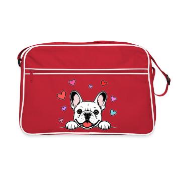Französische_Bulldogge_Pfoten_mit_Herz_weiss - Sac Retro - rouge/blanc - Devant